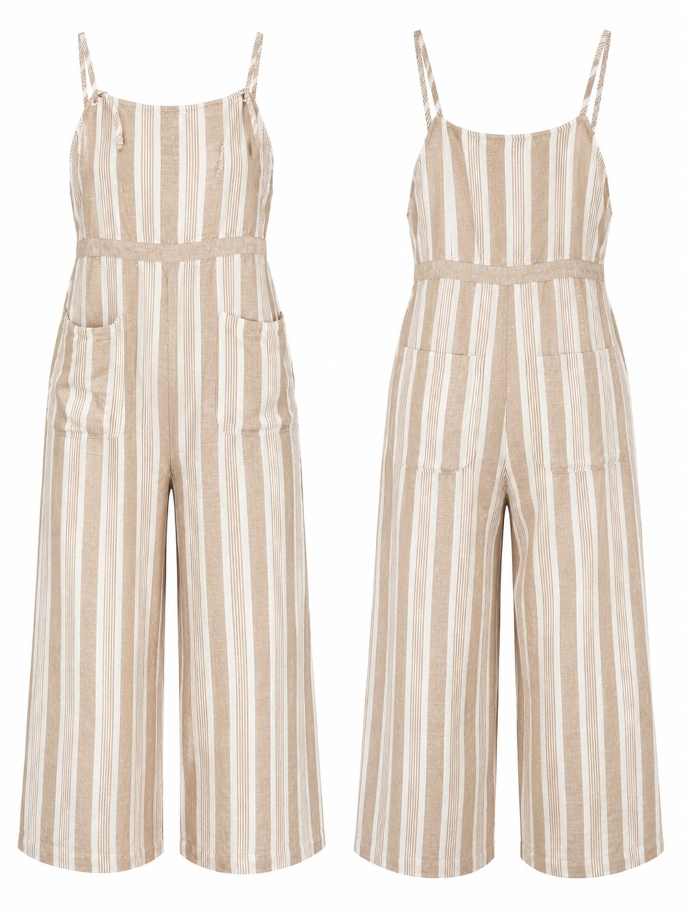 Madewell Beige & White Striped Wide-Leg Jumpsuit